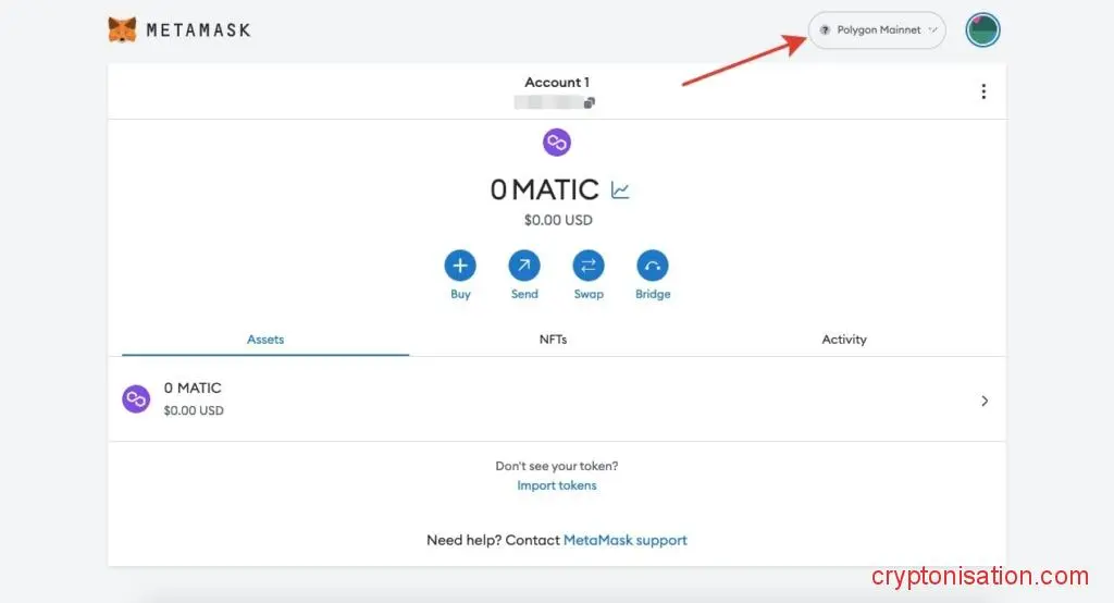 La página principal de MetaMask