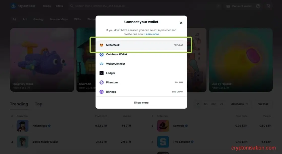 Seleccionar una billetera a la que desea conectarse