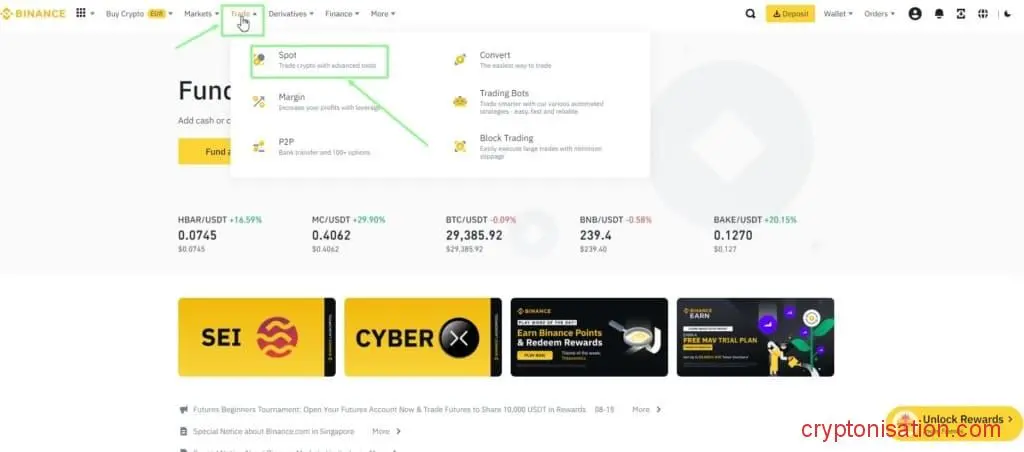 Trading spot en Binance