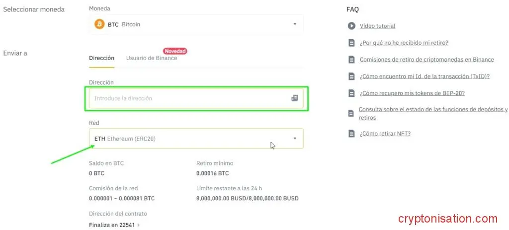 Solicitud de retiro de BTC