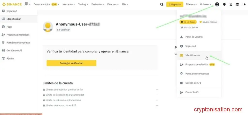Inicio de la verificación en Binance