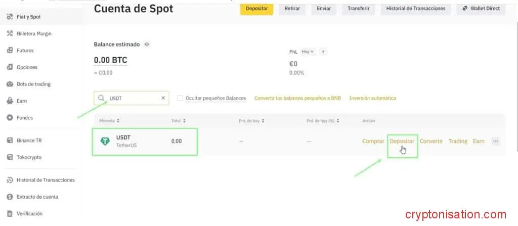 Depósito en USDT