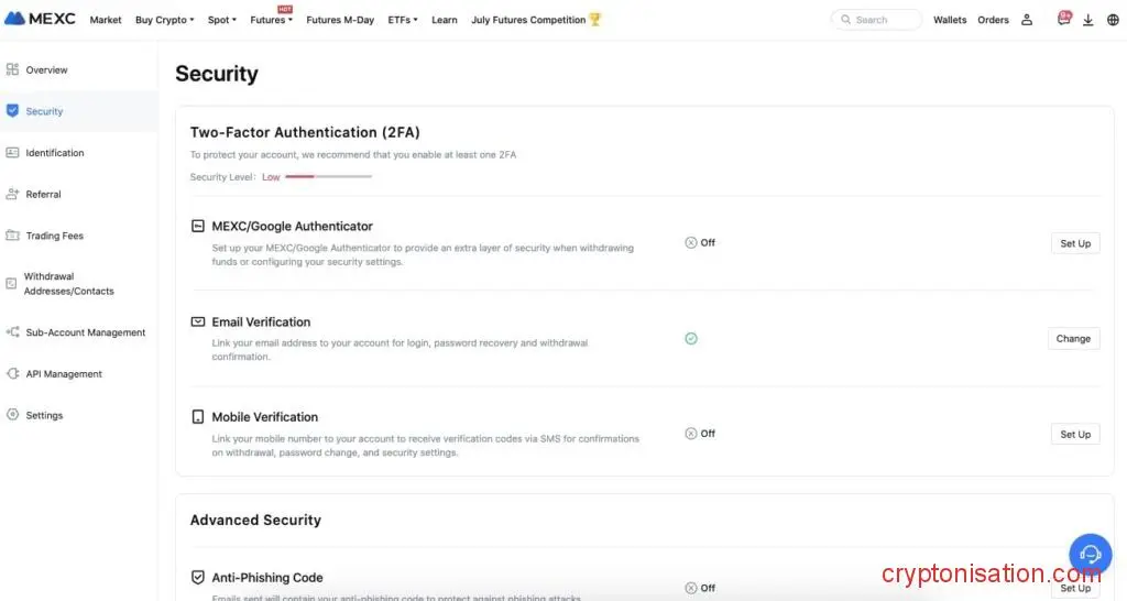 Configuración de seguridad de la cuenta