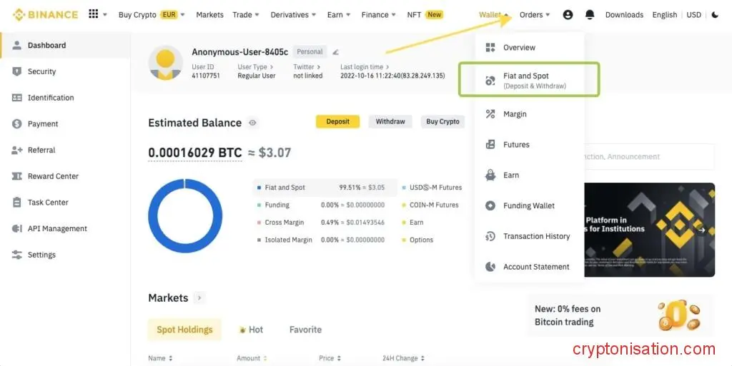 Portfel na Binance
