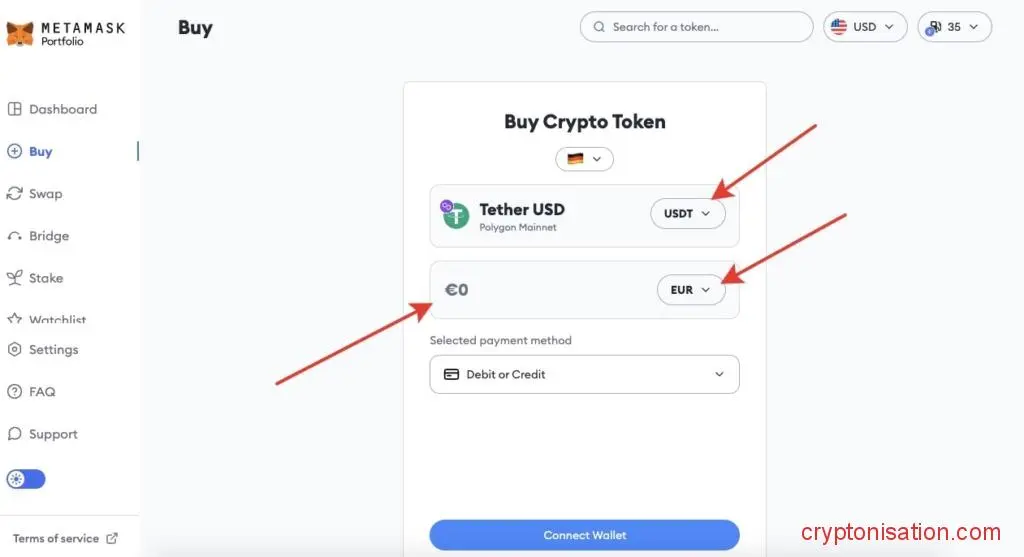 Kupno Tether USD za euro