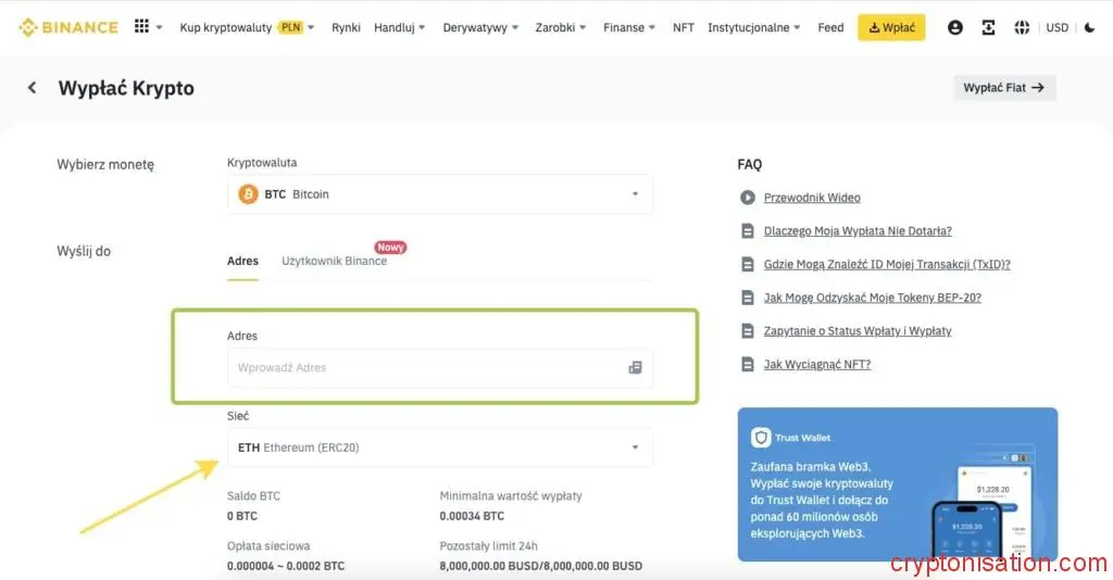 Zlecenie wypłaty BTC