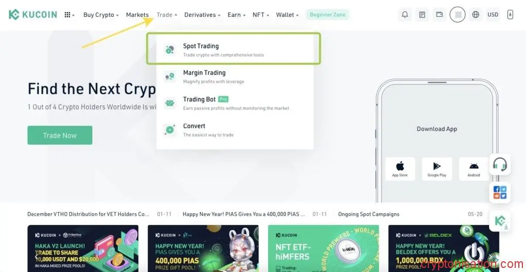 Dostęp do handlu na rynku spot na Kucoin