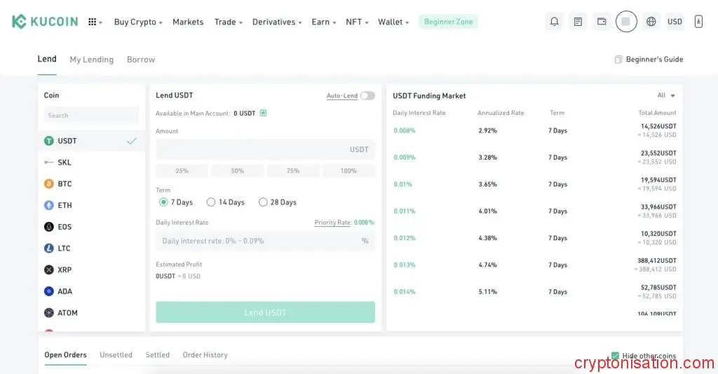 Pożyczki kryptowalutowe na Kucoin