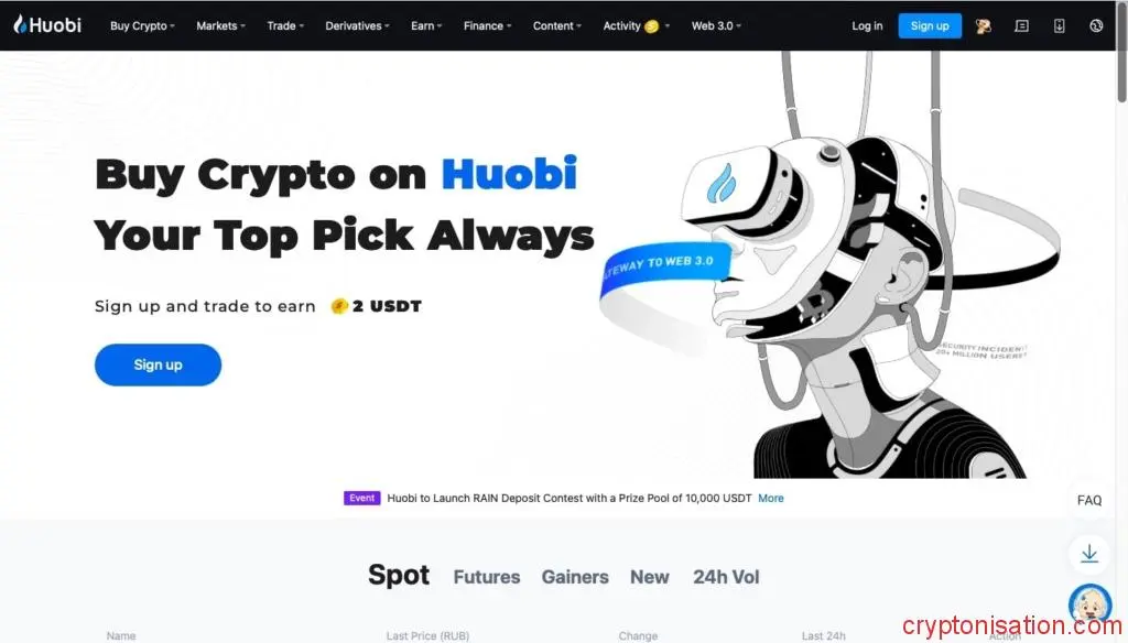 Oficjalna strona giełdy kryptowalut Huobi