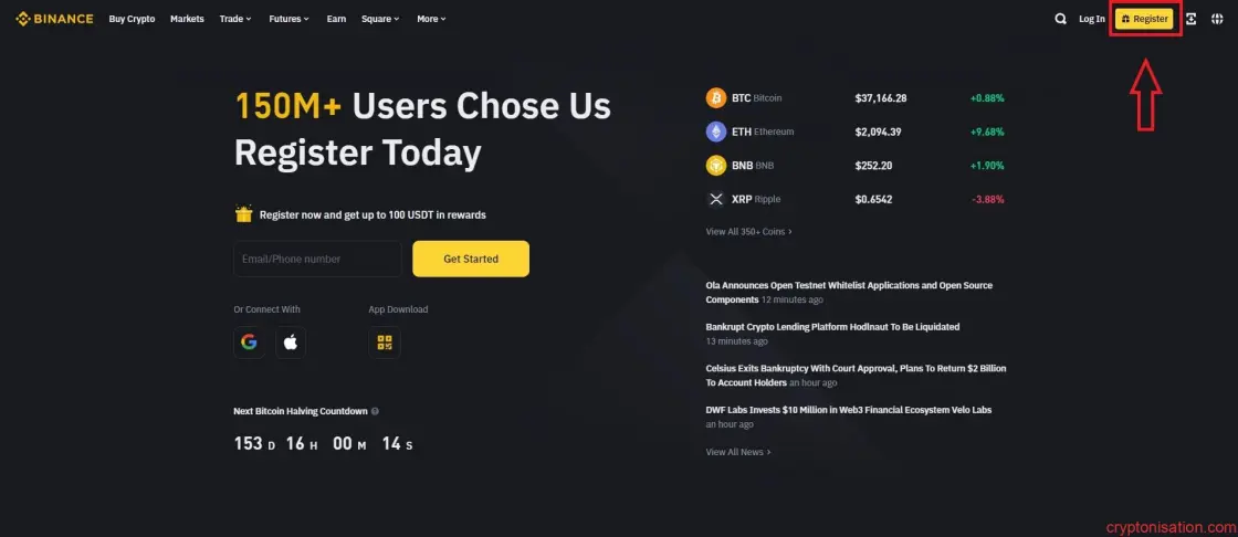 Binance ana sayfası