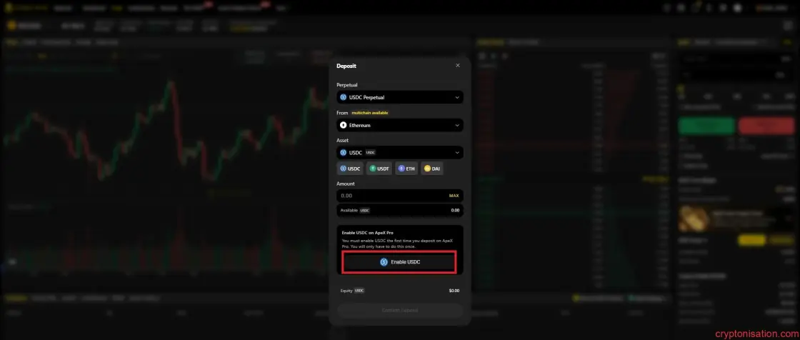 Enable USDC düğmesi