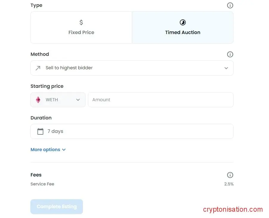 Окно продажи Timed Auction