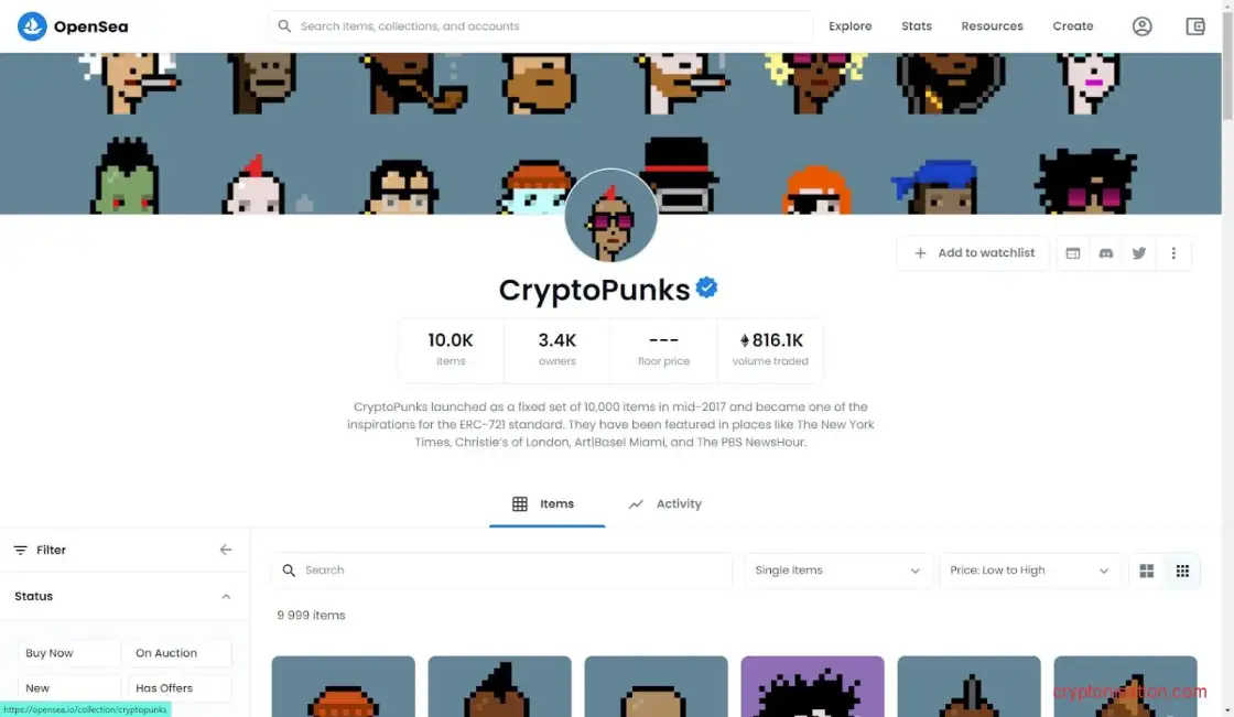 Коллекция CryptoPunks на OpenSea