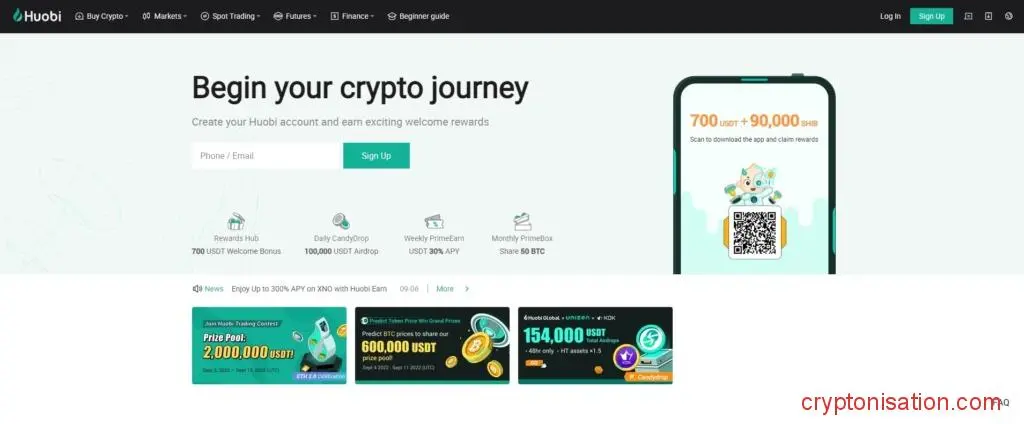 Главная страница Huobi