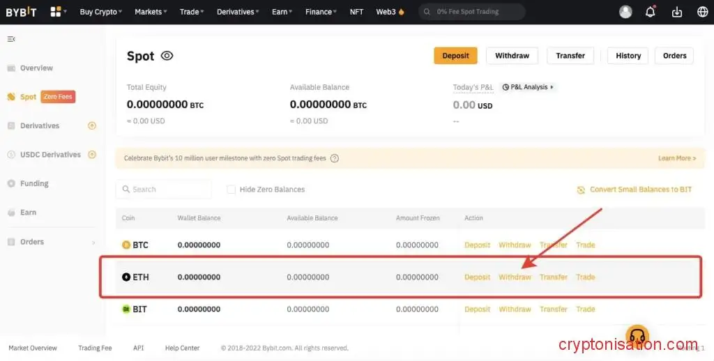 Вывод ETH с биржи Bybit