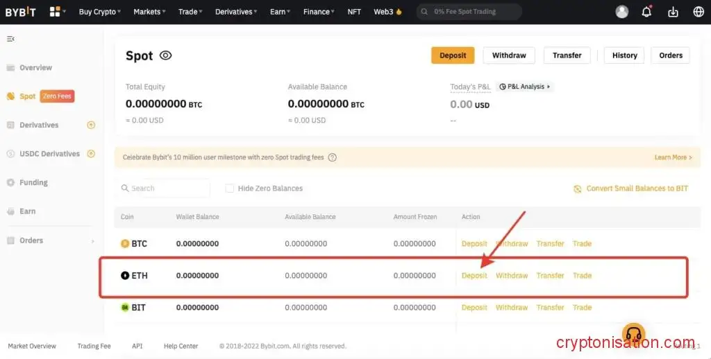 Депозит в ETH на Bybit