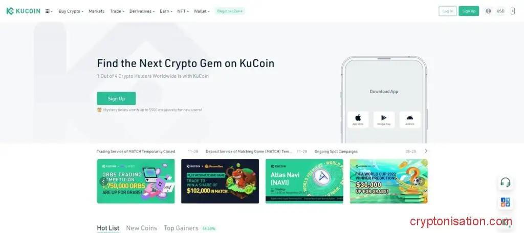 Главная страница Kucoin