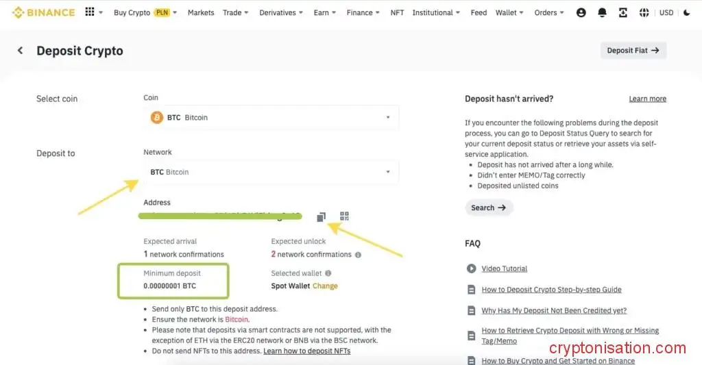 Адрес для депозита в BTC