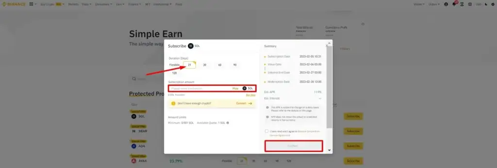 Завершение подписки на Simple Earn