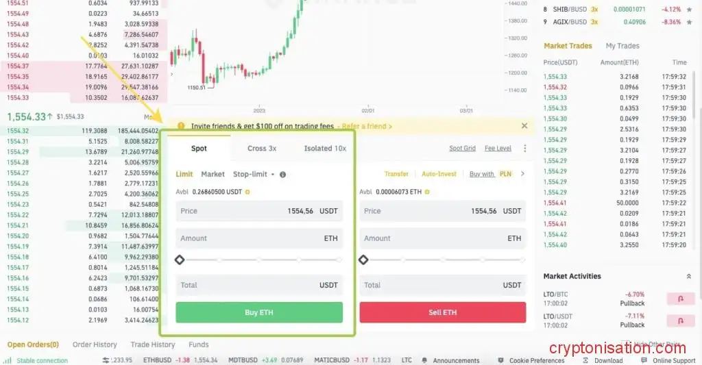 Форма создания ордера на покупку ETH