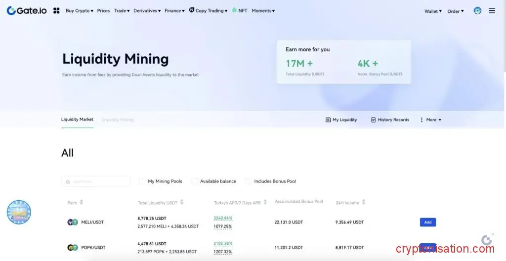 Página de Liquidity Mining