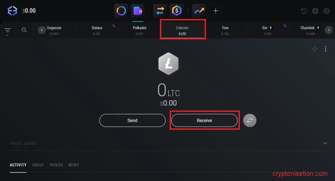 Переход к кошельку LTC