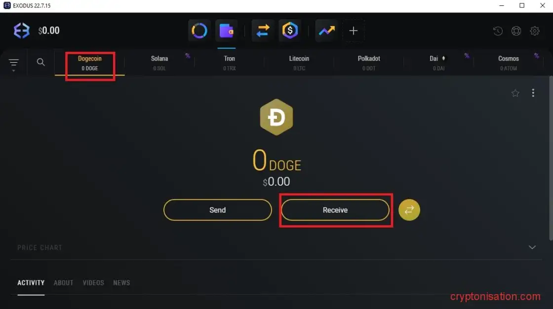 Переход к кошельку DOGE
