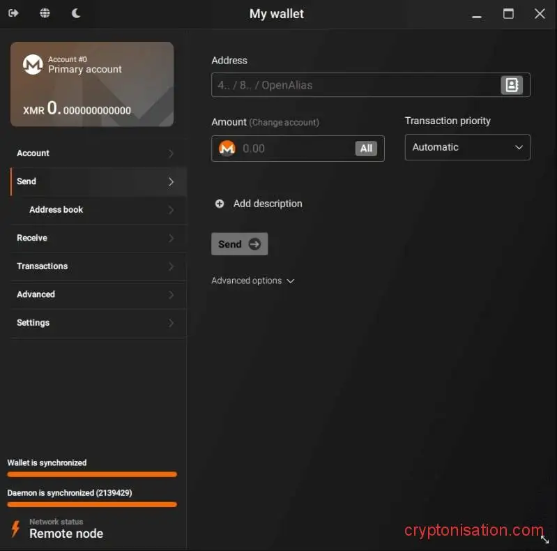 Интерфейс GUI wallet