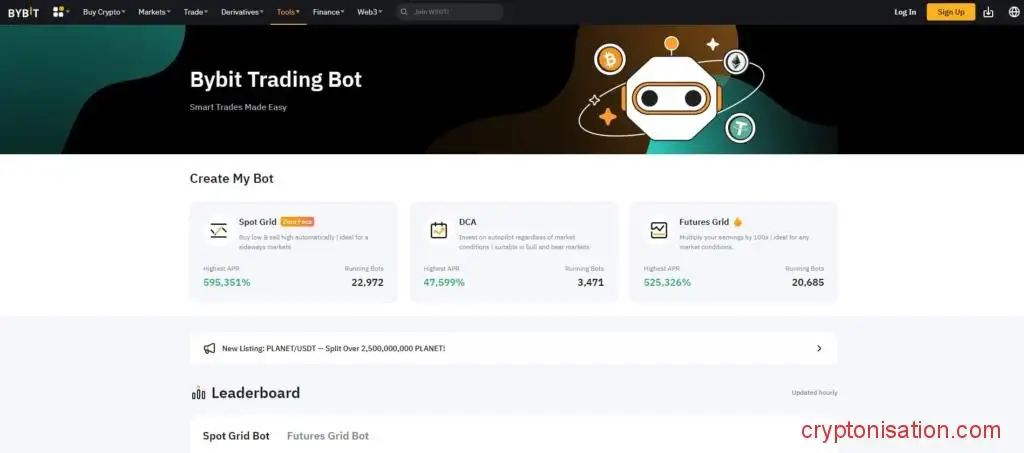 Страница с роботами на Bybit