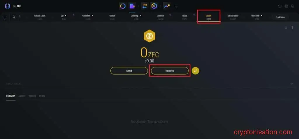 Переход к кошельку ZEC