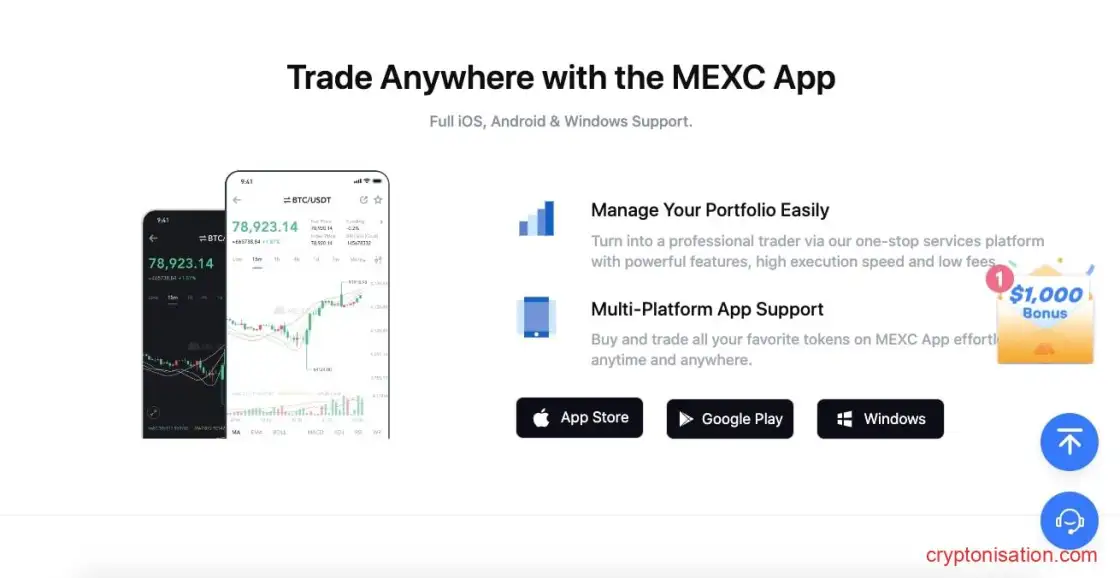 Мобильное приложение криптобиржи MEXC