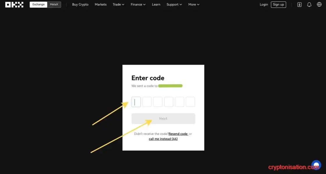 Код подтверждения для регистрации на OKX