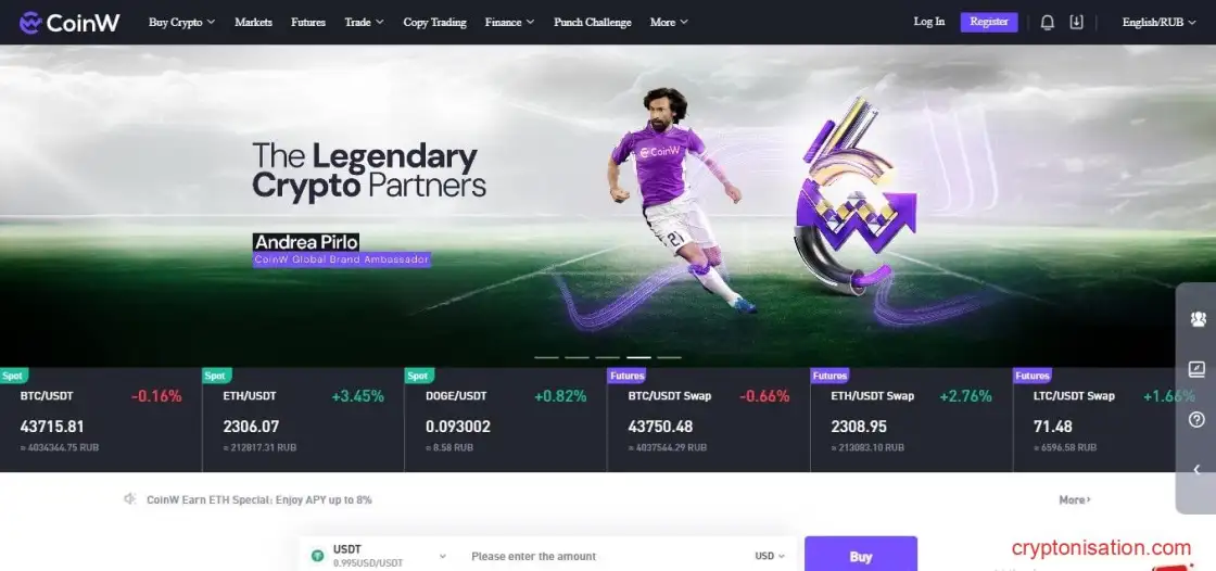 Стартовая страница платформы CoinW