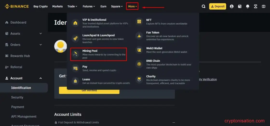 Переход в раздел Mining Pool