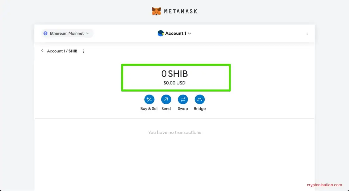 Баланс SHIB в MetaMask