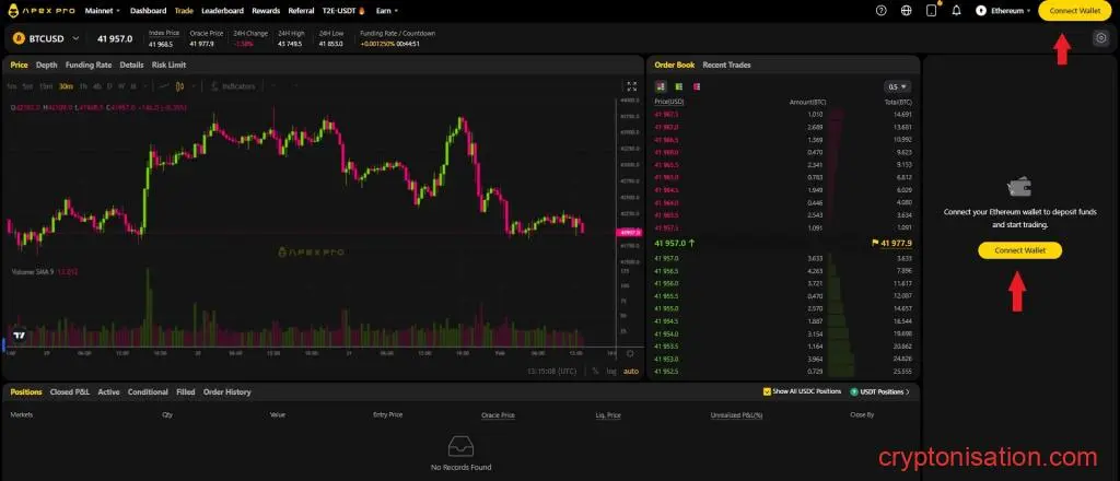 Interfaz de trading DEX ApeX Pro