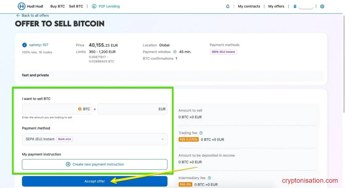 Creando un contrato para laa venta de Bitcoin
