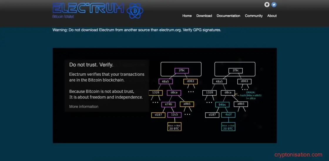 Главная страница Electrum Wallet
