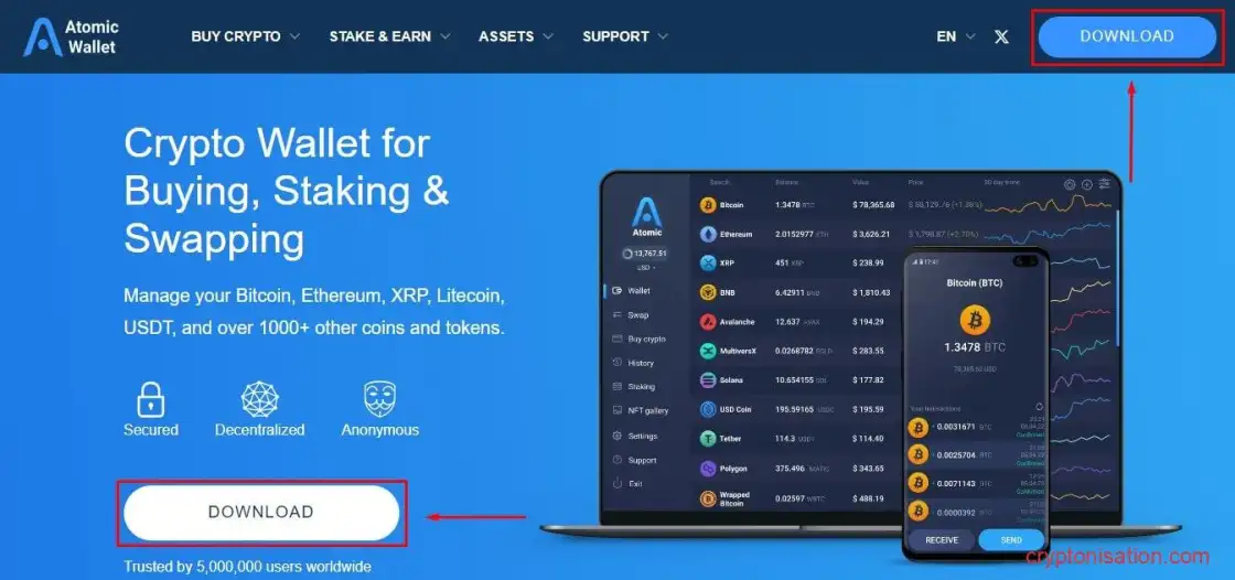 Стартовая страница Atomic Wallet