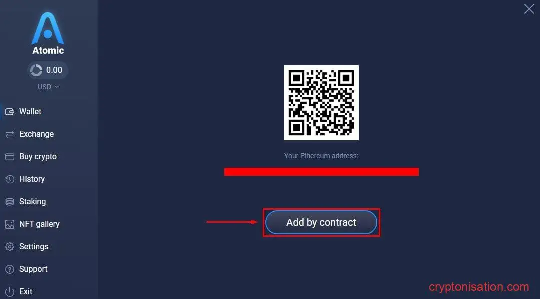 Переход в меню добавления нового токена/криптовалюты