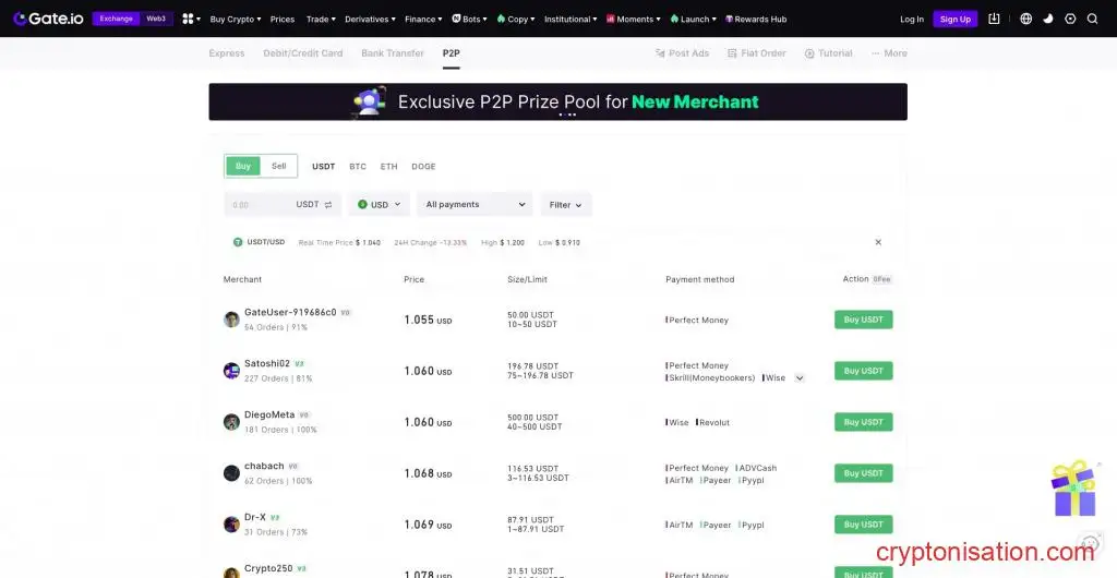 Окно P2P Gate
