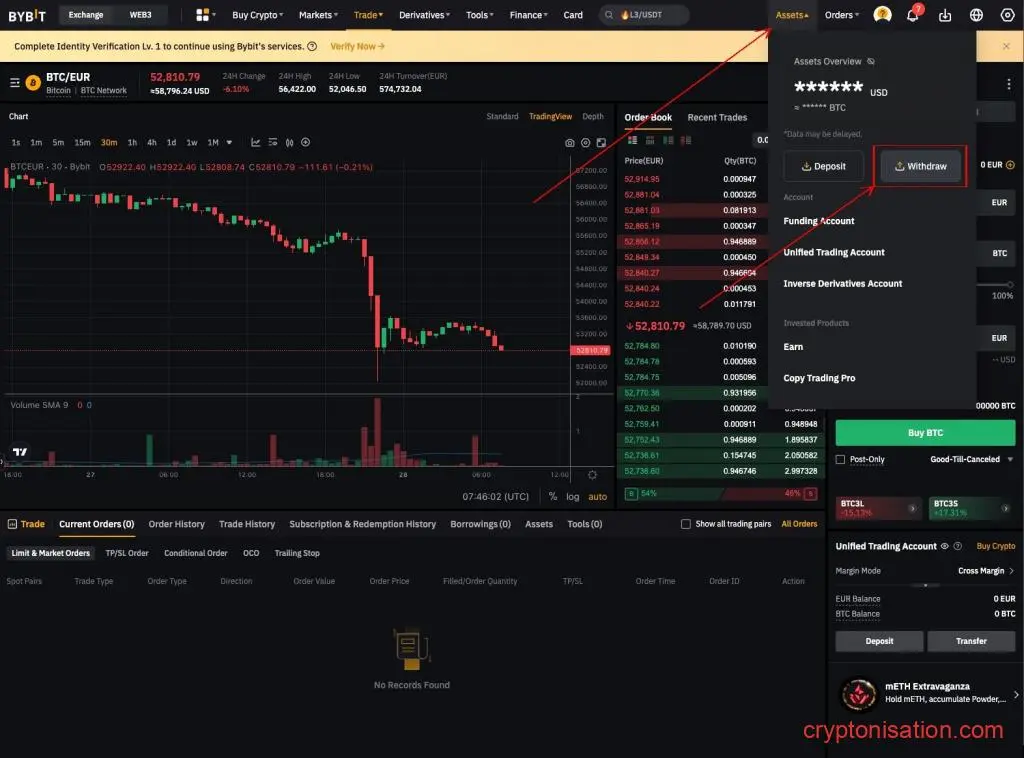 Вывод биткоина на бирже Bybit