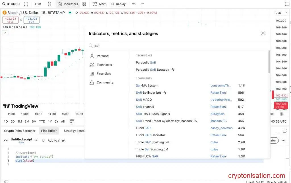 Поиск индикаторов и стратегий в TradingView