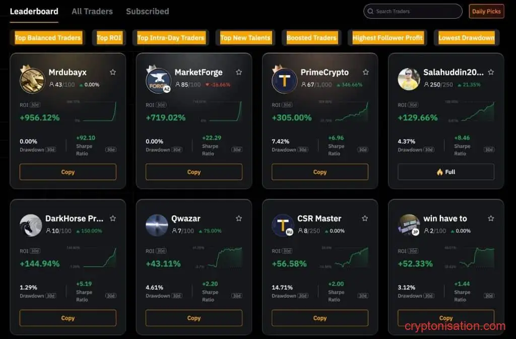 Копитрейдинг на Bybit: список мастер трейдеров