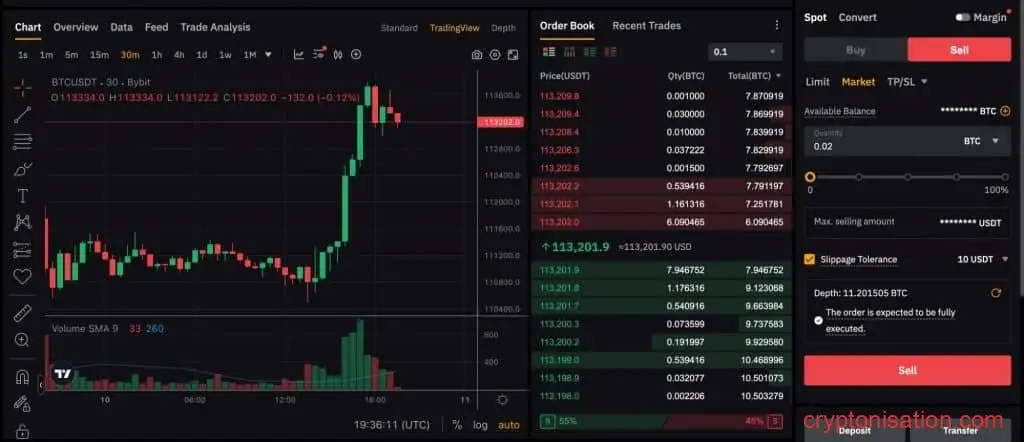 Создание заявки на продажу криптовалюты