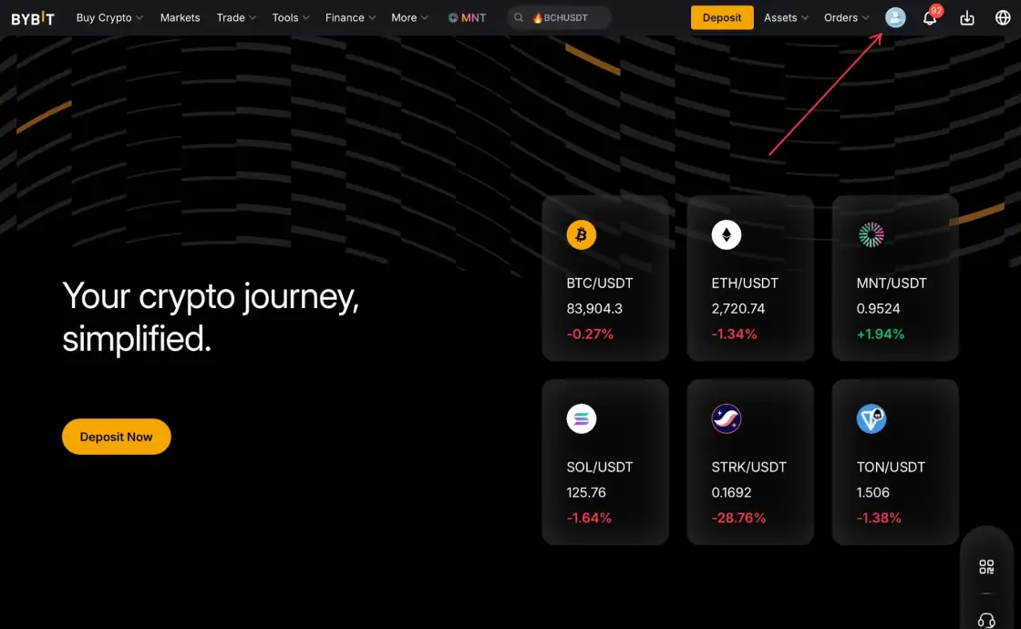 Главная страница биржи Bybit