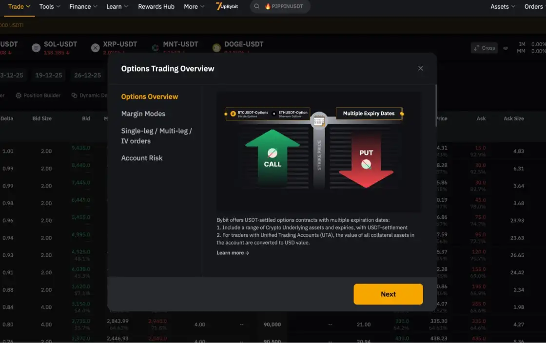 Торговля опционами на Bybit