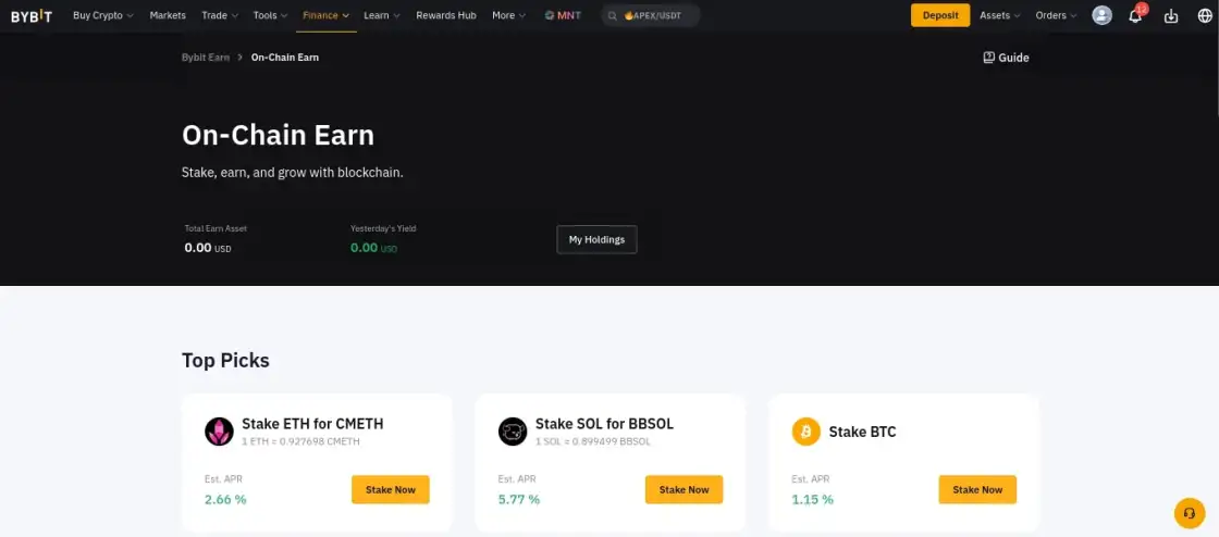 Страница On-Chain Earn