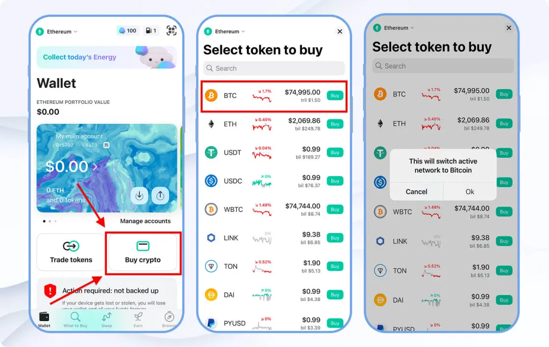 Пополнение через покупку в MEW Wallet, шаг 1