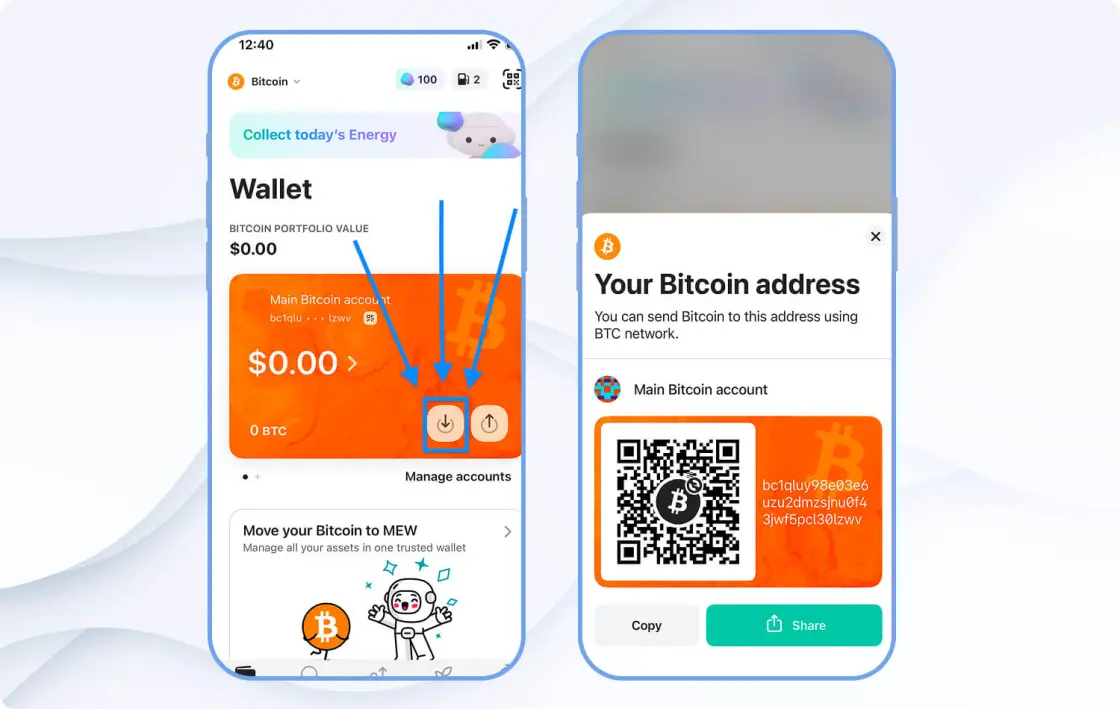 Адрес BTC в MEW